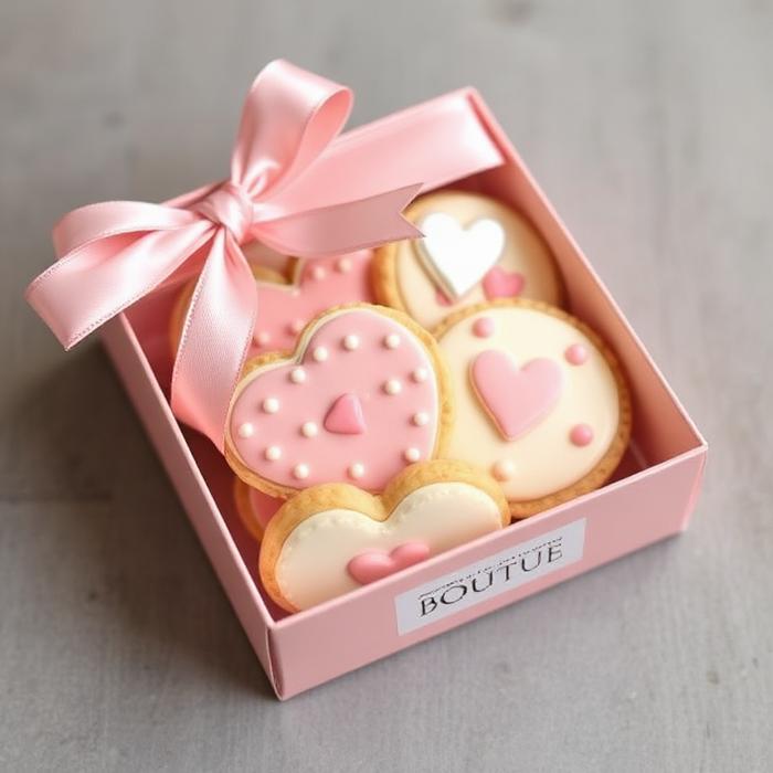 Boutique pink gift box of decorated sugar cookies
